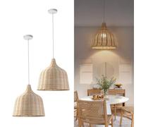 Lámpara Colgante de Mimbre, Lampara Techo Colgante Dormitorio de Ratan, Iluminación Colgante Rústica, Lámpara Colgante Cuerda Vintage E27 para Isla Cocina, Dormitorio, Comedor, Salón(Natural,26*26cm)
