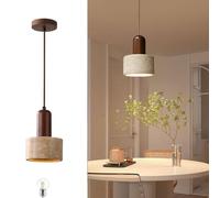 Lámpara colgante de piedra natural Wabi Sabi de estilo japonés, lámpara LED de madera moderna de 4,7 pulgadas, luz de noche de dormitorio de travertino amarillo para sala de estar, mesa de comedor