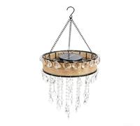 Lámpara colgante de piedra preciosa al aire libre con luz solar IP44 | Hilos de piedras preciosas en cascada, brillo suave y brillante, marco de ratán, impermeable IP44, uso en patio de jardín