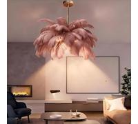 Lámpara Colgante de Pluma Color pasta de judías 65cm Natural Plumas Pantalla de lámpara 3 Temperatura de Color 6*G9 LED Foco, Pluma Luz de Techo Creatividad Decoración para Dormitorio Salón y Comedor