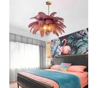 Lámpara Colgante de Pluma Color pasta de judías 65cm Natural Plumas Pantalla de lámpara 3 Temperatura de Color 6*G9 LED Foco, Pluma Luz de Techo Creatividad Decoración para Dormitorio Salón y Comedor