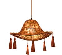 Lámpara Colgante de ratán Hecha a Mano, de bambú Natural, 40 cm de Ancho x 40 cm de Profundidad x 23 cm de Alto, Ideal para Isla de Cocina, Pasillo, Comedor y Sala de Estar. Sin Bombilla.