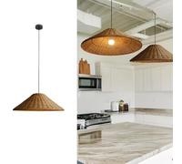 Lámpara Colgante de ratán, Tejida, Estilo Bohemio costero con Pantalla cónica Artesanal, lámpara de Techo llamativa para Isla de Cocina, Comedor, Dormitorio y decoración rústica (50 cm)