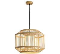 Lámpara Colgante de ratán Tejido a Mano de 15,7'', lámpara de bambú, lámpara de Techo con Pantalla de Mimbre, Ideal para Iglesias, hoteles, dormitorios, cocinas o pasillos (Bombilla no incluida).