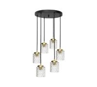Lámpara Colgante De Sala En Negro Claro Latón Hierro Cristal 6x E27
