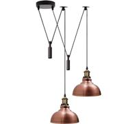 Lámpara colgante de techo de 2 cabezales, pantalla de metal de 29 cm, cable ajustable de 195 cm, base de bombilla Edison vintage de 60 W E27, iluminación retro industrial, lámpara de isla para