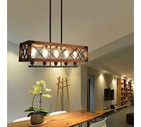 Lámpara colgante de techo de 5 luces, lámpara de araña rectangular rústica para casa de campo, lámpara colgante de comedor de madera de metal para entrada, isla de cocina, mesa de billar, bar Change