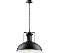 Lámpara colgante de techo de estilo retro industrial, 41 cm, con cadena, Reino Unido E27 (Blanco interior negro)