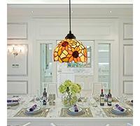 Lámpara colgante de techo de girasol con vitrales en la iluminación de la lámpara de múltiples cabezas estilo Tiffany para sala de estar dormitorio comedor cocina Luz colgante colgante,E27,A