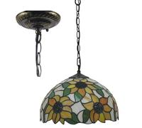 Lámpara colgante de techo estilo Tiffany de girasol con pantalla de 12 pulgadas de ancho hecha a mano, lámpara colgante antigua vintage para comedor, pasillo, mostrador, cocina, isla, balcón, A
