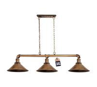 Lámpara colgante de techo industrial de 3 cabezales, cobre cepillado, cono E27, pantalla de metal, cadena ajustable, accesorio colgante steampunk para isla de cocina, comedor, bar, loft