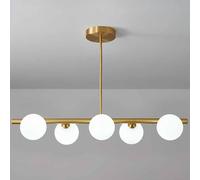 Lámpara colgante de techo Lámpara de cristal de mediados de siglo Isla de cocina Iluminación colgante de techo con globos de vidrio blanco Lámparas lineales Lámpara colgante de oro