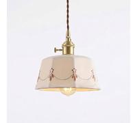 Lámpara colgante de techo, luminaria de cerámica blanca con estampado floral, herrajes de metal de latón, cable trenzado ajustable para isla de cocina, comedor, mesita de noche, cafetería, recibidor.