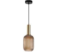Lámpara Colgante de Techo Moderna Retro con Pantalla de Vidrio Acanalado y Acabado en latón. Lámpara de araña de una luz para Cocina, Comedor y Dormitorio (20 cm, Verde). Fabricada en China (ámba