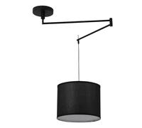 Lámpara Colgante de Techo NECK con Brazo Articulado. Pantalla Tela y Base Giratoria. Altura Ajustable. Portalámparas E27. Estilo Moderno. Lámpara colgante Negra para isla cocina, comedor, dormitorio.