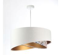 Lámpara Colgante De Tela Blanca Beige Dorada Ø 50 CM E27 Ajustable En Altura