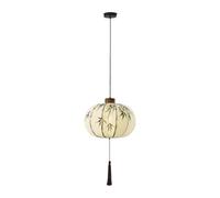 Lámpara Colgante de Tela Estilo Chino, E26/E27, Farol de Bambú Pintado a Mano, Pantalla Reestilo Zen, Mde Madera, Decoración Oriental Artística Y Serena Ajustable para Comedor, Sala de Té O Antesala (