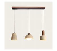 Lámpara Colgante de travertino Natural y Madera Maciza | Lámpara Colgante nórdica Moderna para cocinas y comedores (Nogal, 2 Cabezales, 60 cm de Profundidad) (Nogal, 2 Cabezales, 60 cm de profundida