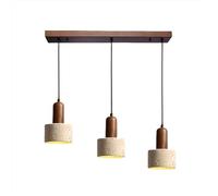 Lámpara Colgante de travertino Natural y Madera Maciza | Lámpara Colgante nórdica Moderna para cocinas y comedores (Modelo de Nogal de 2 Cabezales y 60 cm de Profundidad) (Modelo de Nogal de 2 cabez
