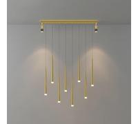 Lámpara colgante de tubo largo LED regulable, lámpara colgante lineal grande, lámpara de techo industrial moderna de mediados de siglo, color negro y dorado, para isla de cocina, estudio, sala de esta