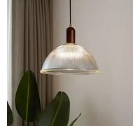 Lámpara Colgante de Vidrio con Ondas de Agua, Estilo Retro Europeo, Base de Madera, lámpara Colgante semicircular, Cable Ajustable, E27, lámpara de Techo de un Solo Cabezal para Cocina, Isla, Bal