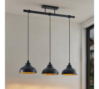 Lámpara colgante Emna de Lindby, 3 luces, negro/dorado, metal, 101 cm