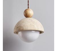 Lámpara colgante esférica de piedra natural E27, lámpara colgante pequeña rústica retro, iluminación colgante estilo Wabi-sabi for comedor con isla de cocina - Lámparas de suspensión de madera maciza