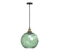 Lámpara colgante esférica vintage industrial, pantalla de globo de cristal colorida de 20 cm en ondulación de agua, lámpara colgante de techo retro loft bar E27 en acabado bronce (azul) (color: verde)