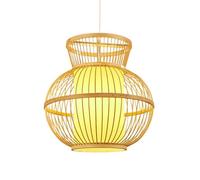 Lámpara colgante estilo granja de una luz con diseño de jaula de bambú, pantalla única tejida a mano para isla de cocina, iluminación de techo ajustable para sala de estar, comedor, dormitorio y entra