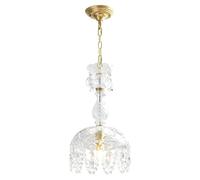 Lámpara colgante French Vintage Glass Pendant Light, Gold Crystal Height Adjustable Hanging Fixture, For Hallway Entryway Porch Bedroom Dining Living Room Kitchen