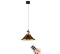 Lámpara colgante inalámbrica con control remoto, funciona con pilas, accesorio de techo negro vintage para cocina de granja e isla de comedor (color: dorado, 1 unidad)