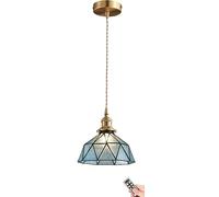 Lámpara Colgante inalámbrica con Control Remoto Que Funciona con Pilas, sin cableado, de vitral Azul, para decoración de Interiores de Isla de Cocina