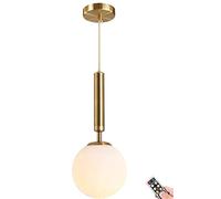 Lámpara colgante inalámbrica con pilas con mando a distancia y bombilla regulable, lámpara de techo sin cable alimentada por batería, pantalla de globo de cristal esmerilado, color blanco, isla