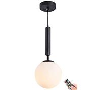 Lámpara colgante inalámbrica con pilas con mando a distancia y bombilla regulable, lámpara de techo sin cable alimentada por batería, pantalla de globo de cristal esmerilado, color blanco, isla