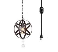 Lámpara Colgante Industrial Iluminación Lámparas de Techo Colgantes con Jaula de Bolas de Metal Negro Que se conectan a un tomacorriente de Pared con Accesorio de Cadena para Comedor, Sala de Estar,