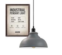 Lámpara colgante industrial, lámpara de techo retro, lámpara vintage, iluminación de techo, pantalla de metal para restaurante, sala de estar, dormitorio, cocina, bar, pasillo.(gris)