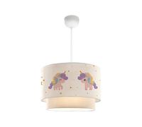 lux.pro Lámpara Colgante Infantil Lurgan Lámpara de Techo para Niños con Motivo de Unicornio para Dormitorio 1xE27 Pantalla Doble de Tela 70 x Ø 30 cm Blanco