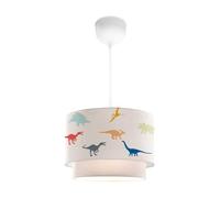 lux.pro Lámpara Colgante Infantil Lurgan Lámpara de Techo para Niños con Motivo de Dinosaurios coloridos para Dormitorio 1xE27 Pantalla Doble de Tela 70 x Ø 30 cm Blanco