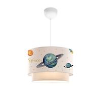 lux.pro Lámpara Colgante Infantil Lurgan Lámpara de Techo para Niños con Motivo de Planetas para Dormitorio 1xE27 Pantalla Doble de Tela 70 x Ø 30 cm Blanco