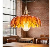 Lámpara Colgante Isla Cocina,Lampara Araña Vintage,La Cuerda es Ajustabl,Lamparas Colgantes de Techo tener Floral Vidrio Pantalla de Lámpara,Para Cocina,Sala,Dormitorio,Comedor,Naranja Lampara Techo