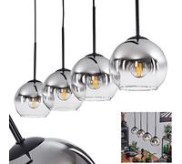 Lámpara colgante Koyoto, lámpara colgante de metal/cristal en negro/cromo/claro, lámpara de 4 luces en diseño vintage/retro con pantallas de cristal (Ø 15 cm),altura máx. 147,5cm,4xE27,sin bombilla(s)