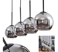 Lámpara colgante Koyoto, lámpara colgante de metal/cristal en negro/cromo, luminaria de 4 lámparas en diseño vintage/retro con pantallas de cristal (Ø 15 cm),altura máx. 147,5 cm,4xE27,sin bombilla(s)