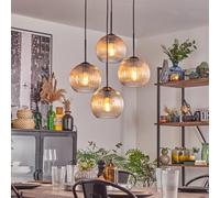 Lámpara colgante Koyoto, lámpara colgante de metal/vidrio estriado en negro/ámbar/claro, lámpara de diseño retro/vintage con pantallas de vidrio (Ø 20 cm), altura máx. 147 cm, 4 x E27, sin bombillas