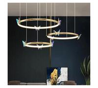 Lámpara Colgante, Lámpara de araña LED Moderna y Hermosa con Forma de Mariposa voladora, Anillo Dorado, for decoración del hogar, Ajustable, for Sala de Estar y Dormitorio.(Tricolor Light,3 Ring)