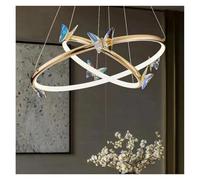 Lámpara Colgante, Lámpara de araña LED Moderna y Hermosa con Forma de Mariposa voladora, Anillo Dorado, for decoración del hogar, Ajustable, for Sala de Estar y Dormitorio.(Tricolor Light,2 Ring-l)