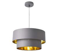 Lámpara Colgante Lámpara de Techo 149 cm con Cable E27 60W Luz Efectiva Iluminación Interior 230V 50Hz Interruptor de Pared Diámetro de Pantalla 40 cm Gris y Dorado