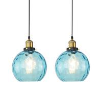Lámpara colgante LED de 2 piezas con globo de cristal con diseño de agua, decoración para el hogar, color azul claro, dorado cepillado, lámpara de araña ajustable para colocar sobre la mesa de la sal