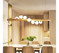 Lámpara Colgante LED De Madera Luces Colgantes Bola Ajustable En Altura Hecha Candelabros De Restaurante De Vidrio Con Lámpara De Techo Retro Iluminante G9 Para Lámpara De Comedor (7 Luces)