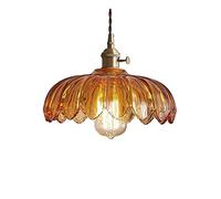Lámpara Colgante LED Luz de lámpara Moderna, cavidad de luz Colgante de Cobre Dorado con Sombra de Flores Colgante de Vidrio ámbar Hecho en China