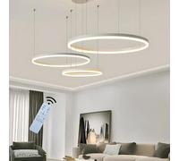 Lámpara Colgante LED Moderna 3000K-6000K Regulable con Control Remoto Lamparas De Techo Salon Ajustable en Altura y Forma Aluminio Circular De 3 Anillos Lampara Comedor Blanco 106W ∅40+∅60+∅80cm